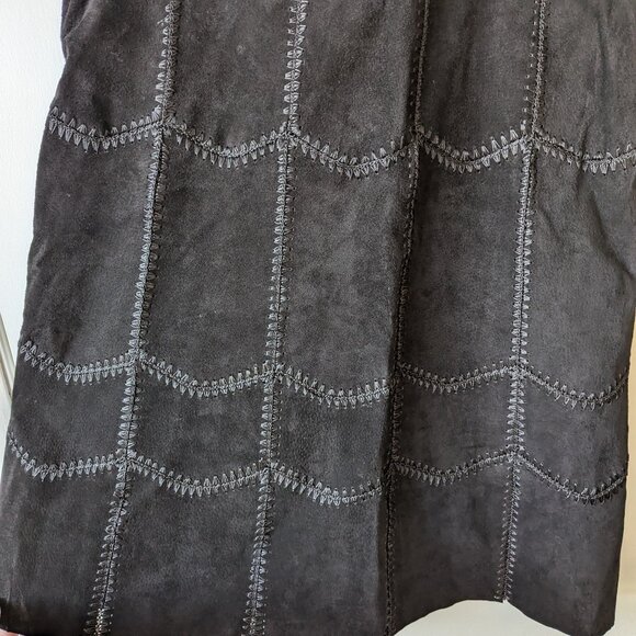 AREA Black Leather Skirt with Patch Stitching Size 12 - Picture 2 of 14